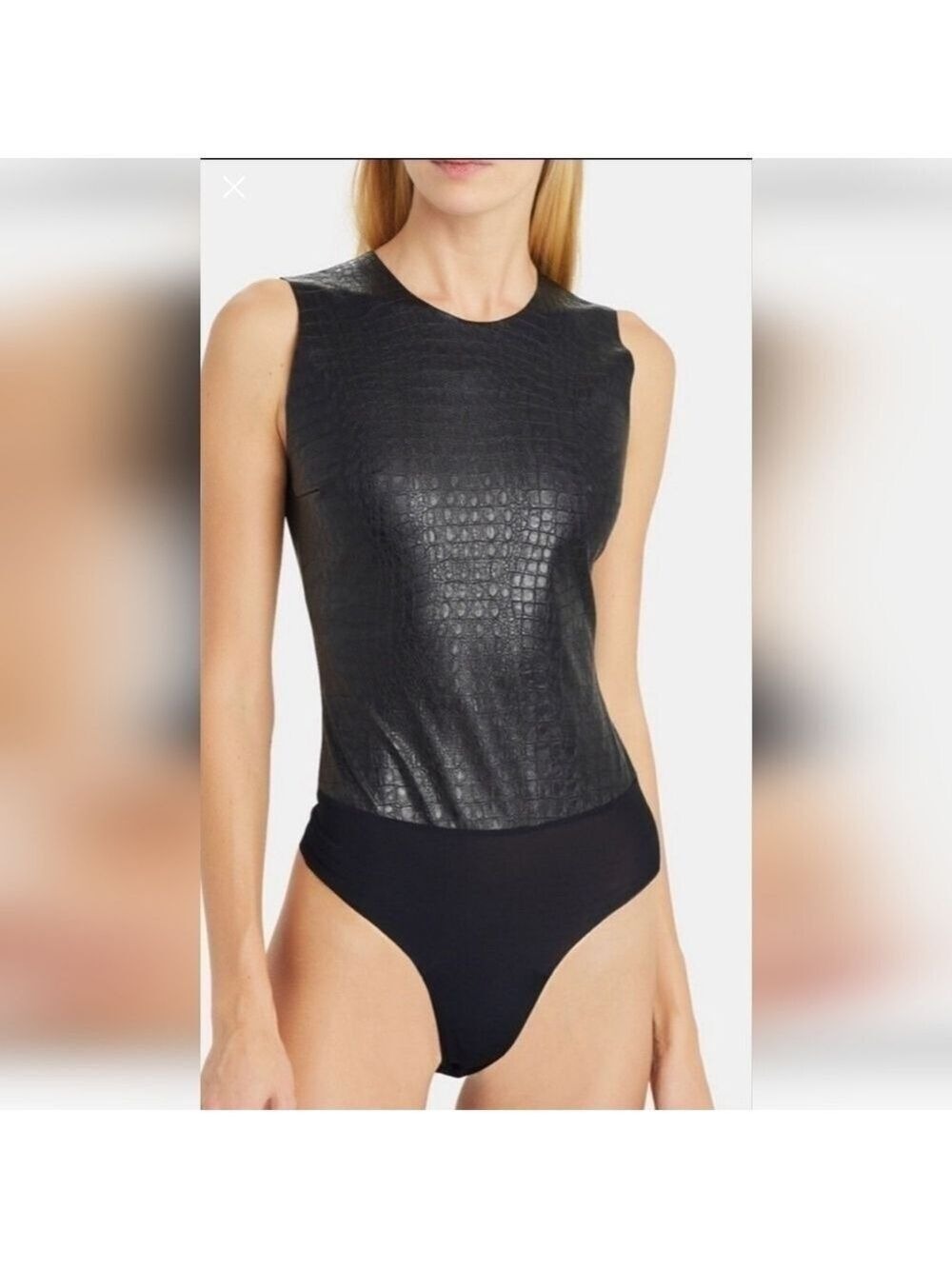 Intermix Black Reptile Faux Leather Bodysuit Medium